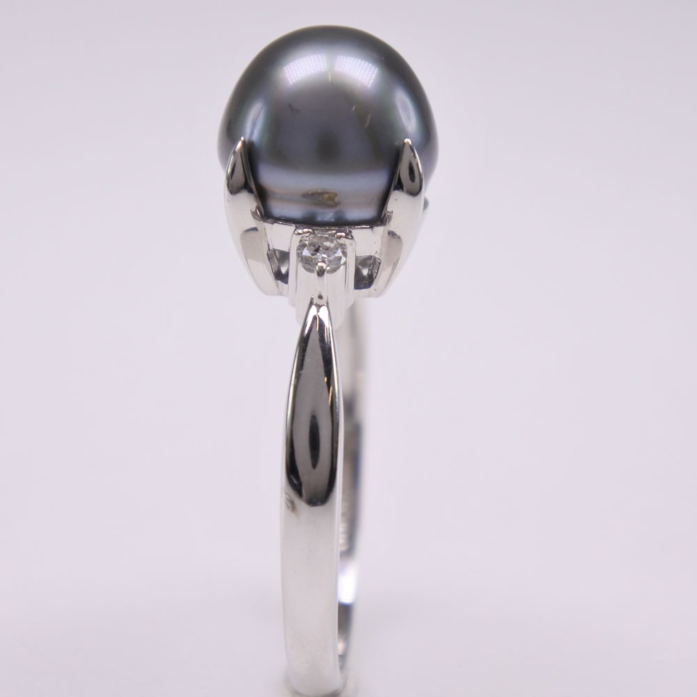 真珠9.0 ｍｍ Pt900プラチナ×ブラックパール（黒蝶真珠）×ダイヤモンド 13号 ブラック D0.07 レディース リング・指輪