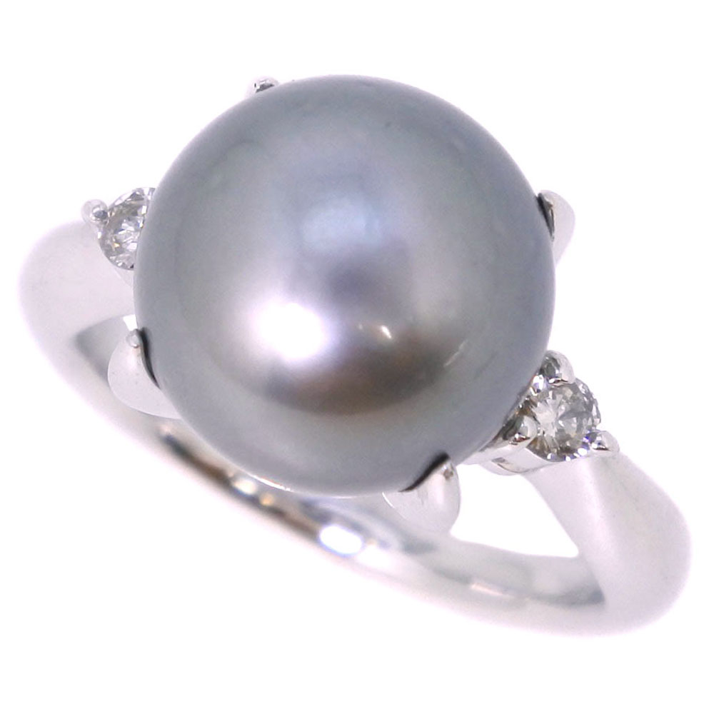 真珠11.5 ｍｍ Pt900プラチナ×ブラックパール（黒蝶真珠）×ダイヤモンド 11号 ブラック D0.13 レディース リング・指輪【中古】