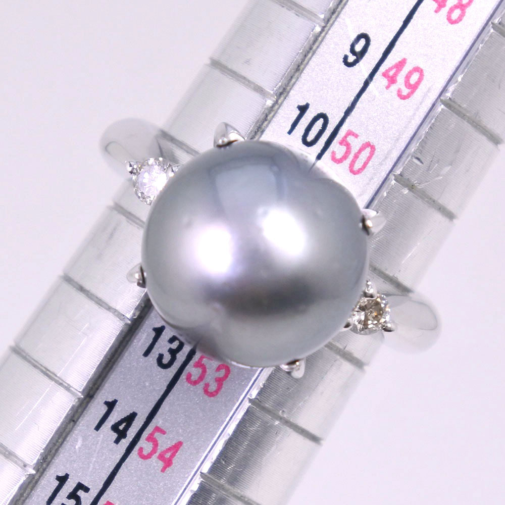 真珠11.5 ｍｍ Pt900プラチナ×ブラックパール（黒蝶真珠）×ダイヤモンド 11号 ブラック D0.13 レディース リング・指輪
