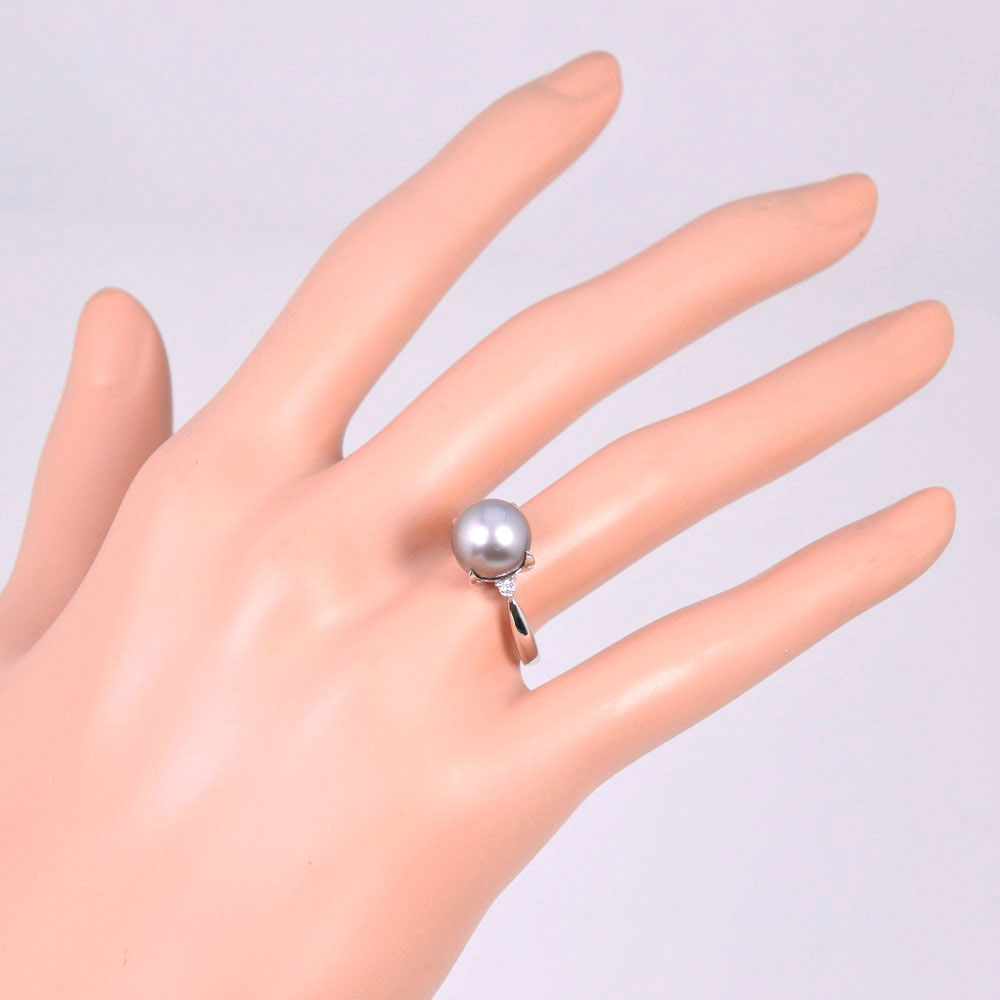 真珠のサイズは12mmPt900 黒蝶真珠リング　12mm　パールリング　ダイヤモンド　ブラックパール