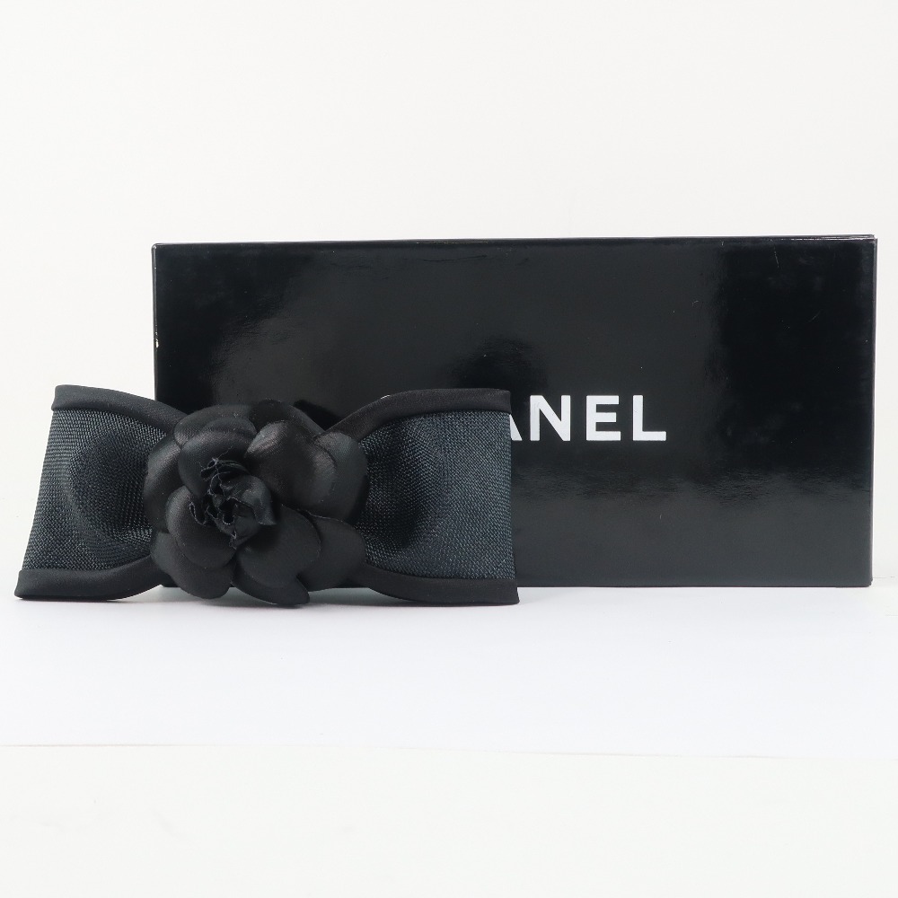 CHANEL リボン バレッタ サテン ブラック - 財布、帽子、ファッション小物