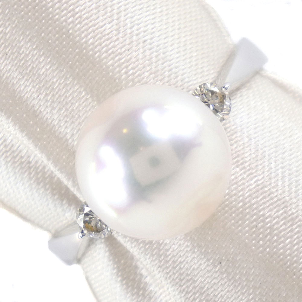 真珠9.5ｍｍ Pt900プラチナ×パール×ダイヤモンド 11号 0.14 レディース リング・指輪【中古】