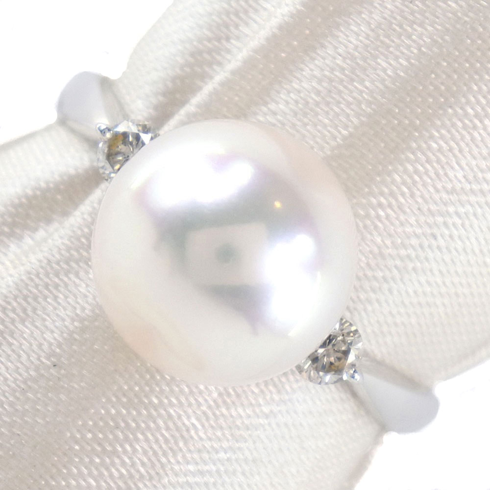 真珠9.5ｍｍ Pt900プラチナ×パール×ダイヤモンド 11号 0.14 レディース リング・指輪【中古】