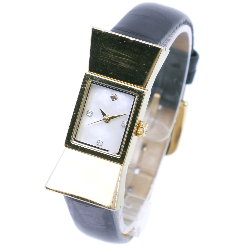 【Kate Spade】ケイトスペード ステンレススチール×レザー ゴールド クオーツ アナログ表示 レディース ホワイトシェル文字盤 腕時計