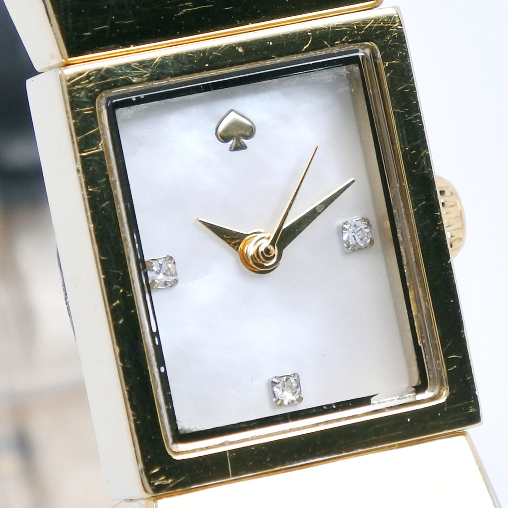 【Kate Spade】ケイトスペード ステンレススチール×レザー ゴールド クオーツ アナログ表示 レディース ホワイトシェル文字盤 腕時計