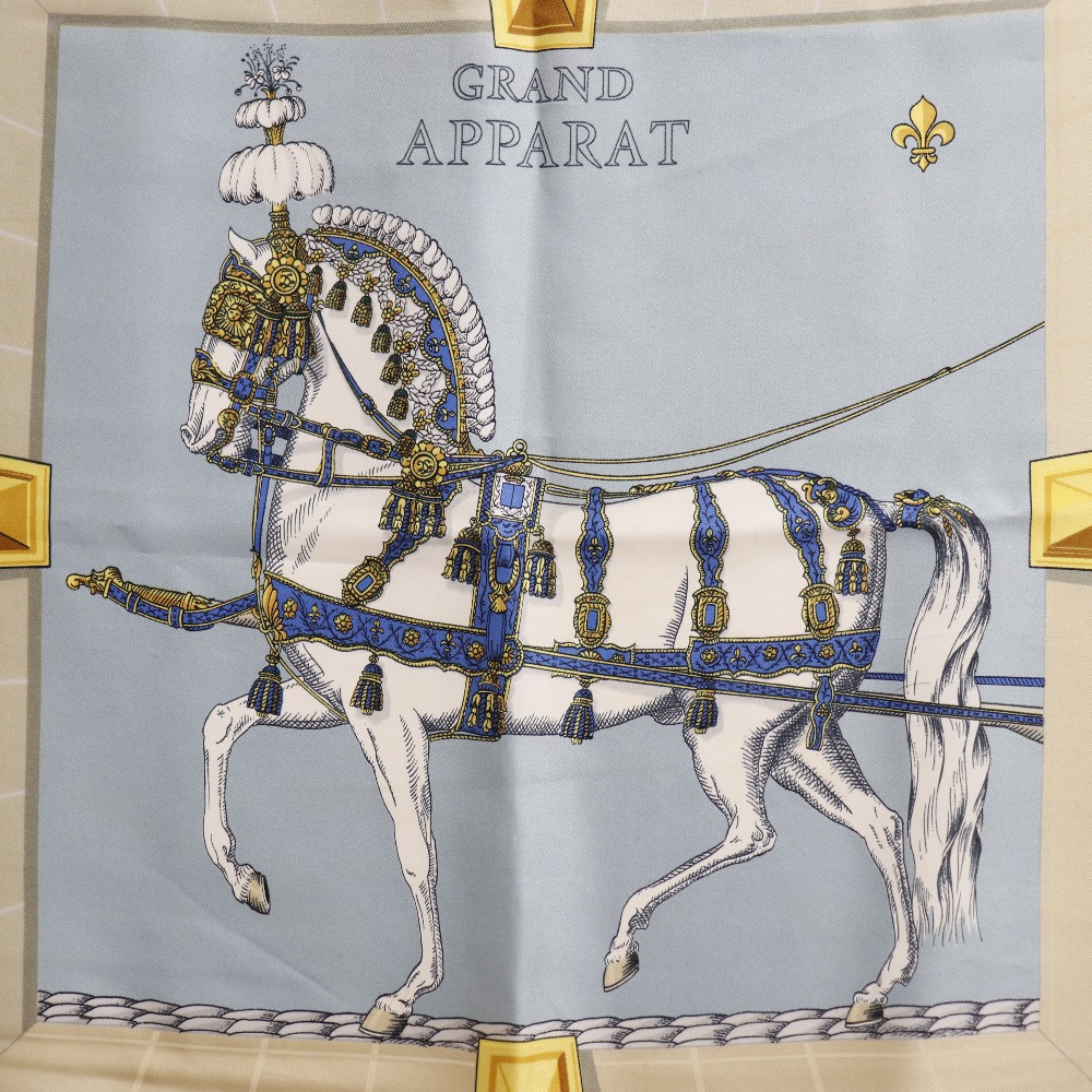 HERMES】エルメス カレ90 GRAND APPARAT 盛装の馬 シルク 青