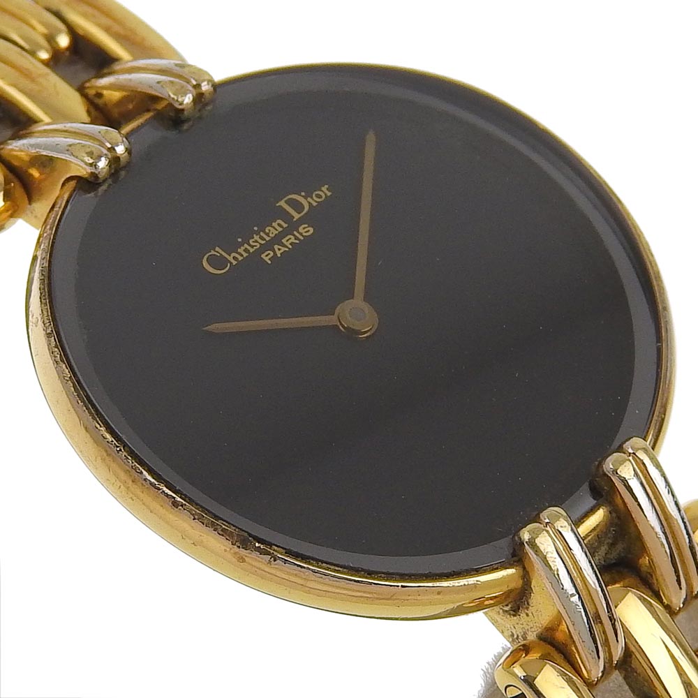 【Dior】クリスチャンディオール バギラ 46.154.3 金メッキ クオーツ アナログ表示 レディース 黒文字盤 腕時計【中古】