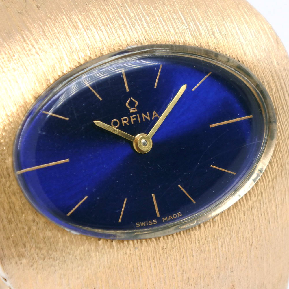 【ORFINA】オルフィナ 17 Jewels ステンレススチール ゴールド 手巻き メンズ 青文字盤 腕時計【中古】