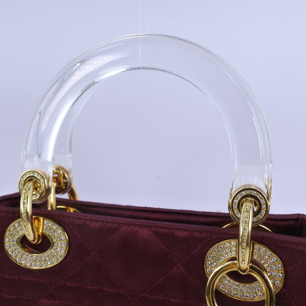 【Dior】クリスチャンディオール レディディオール　 ミニバック サテン×プラスチック×ラインストーン ボルドー レディース ハンドバッグ