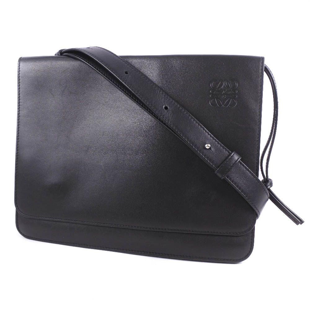 【LOEWE】ロエベ Return item　ガセットフラット メッセンジャーバッグ 335.54.Z13 カーフ 黒 ユニセックス  ショルダーバッグ【中古】