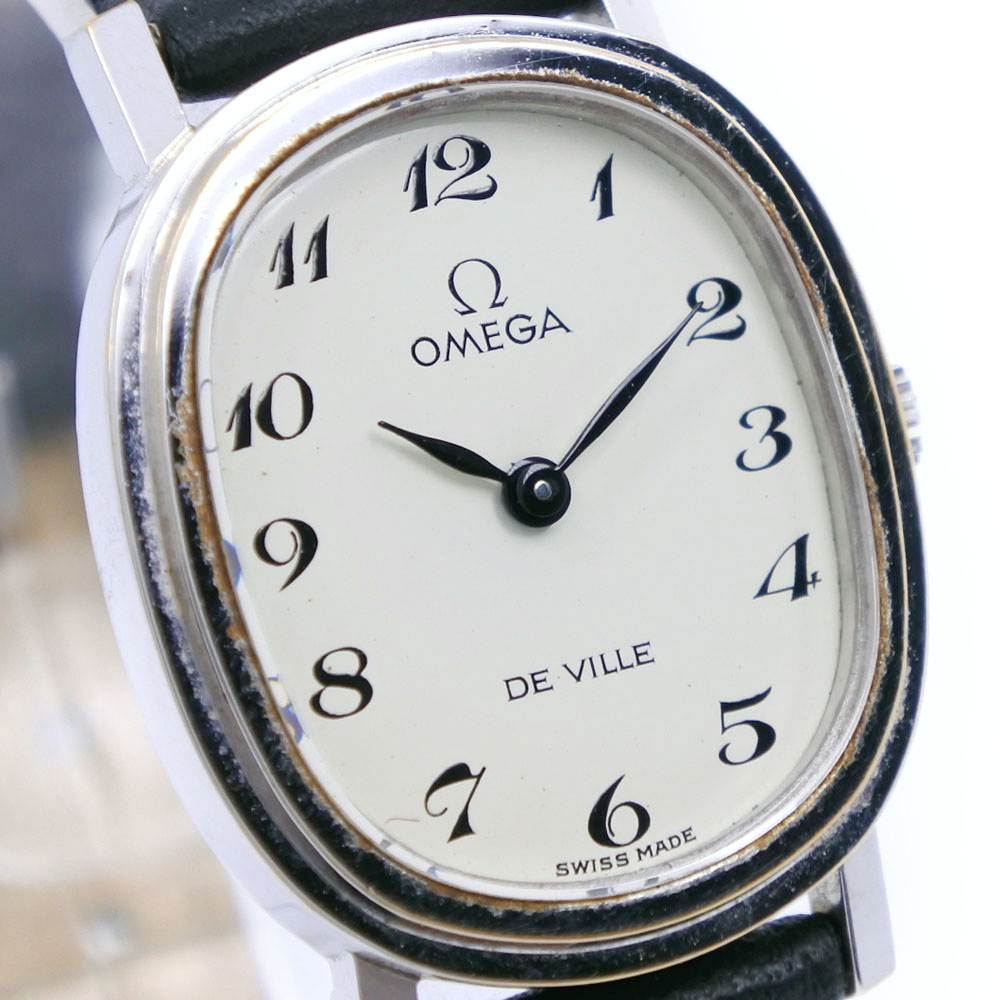 【OMEGA】オメガ デビル/デヴィル cal.625 ステンレススチール×レザー 手巻き レディース シルバー文字盤 腕時計
