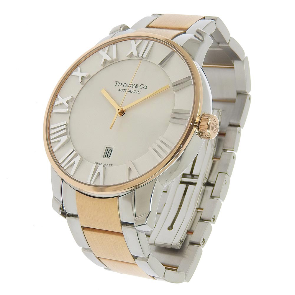 【TIFFANY&Co.】ティファニー アトラスドーム Z1810.68.13A21A.00A ステンレススチール×金メッキ ゴールド 自動巻き アナログ表示 メンズ 白文字盤 腕時計