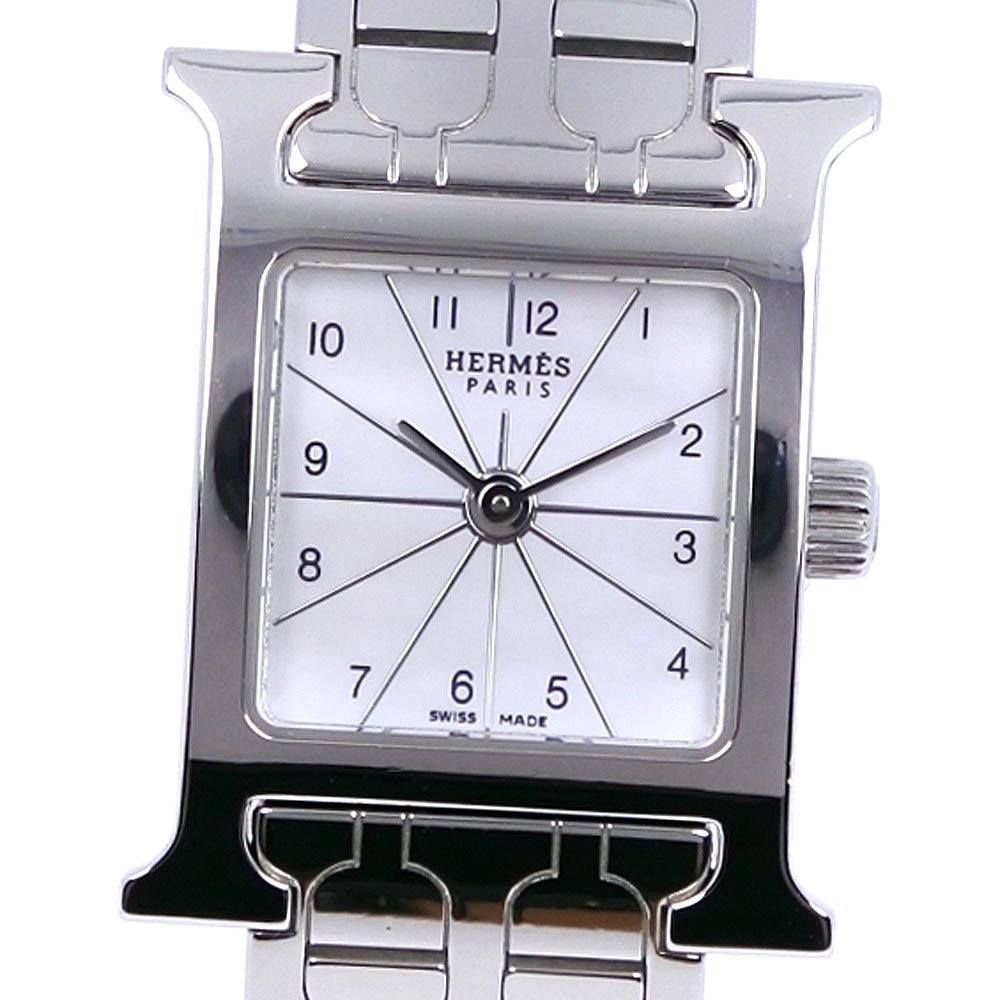 【HERMES】エルメス Ｈウォッチ HH1.110 ステンレススチール クオーツ アナログ表示 レディース シェル文字盤 腕時計