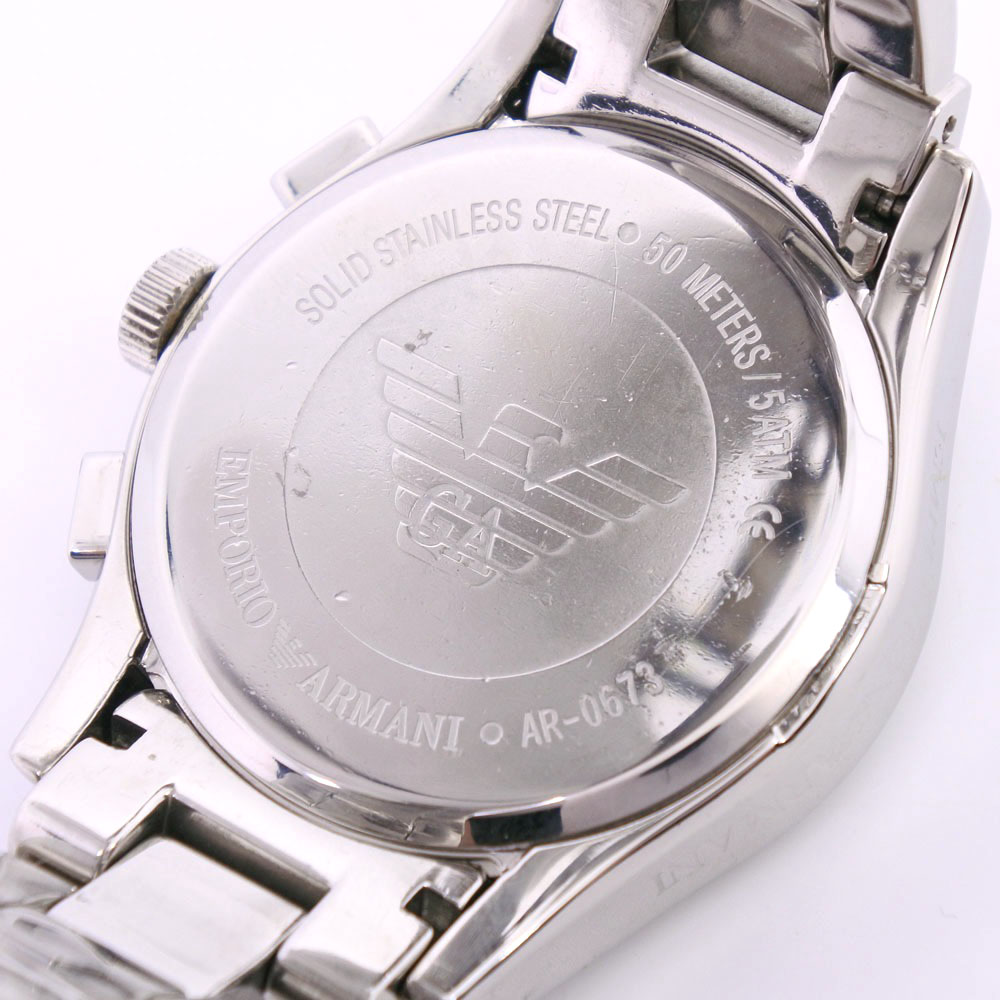 【ARMANI】エンポリオ・アルマーニ AR-0583 ステンレススチール クオーツ クロノグラフ メンズ ネイビー文字盤 腕時計約12mmムーブメント