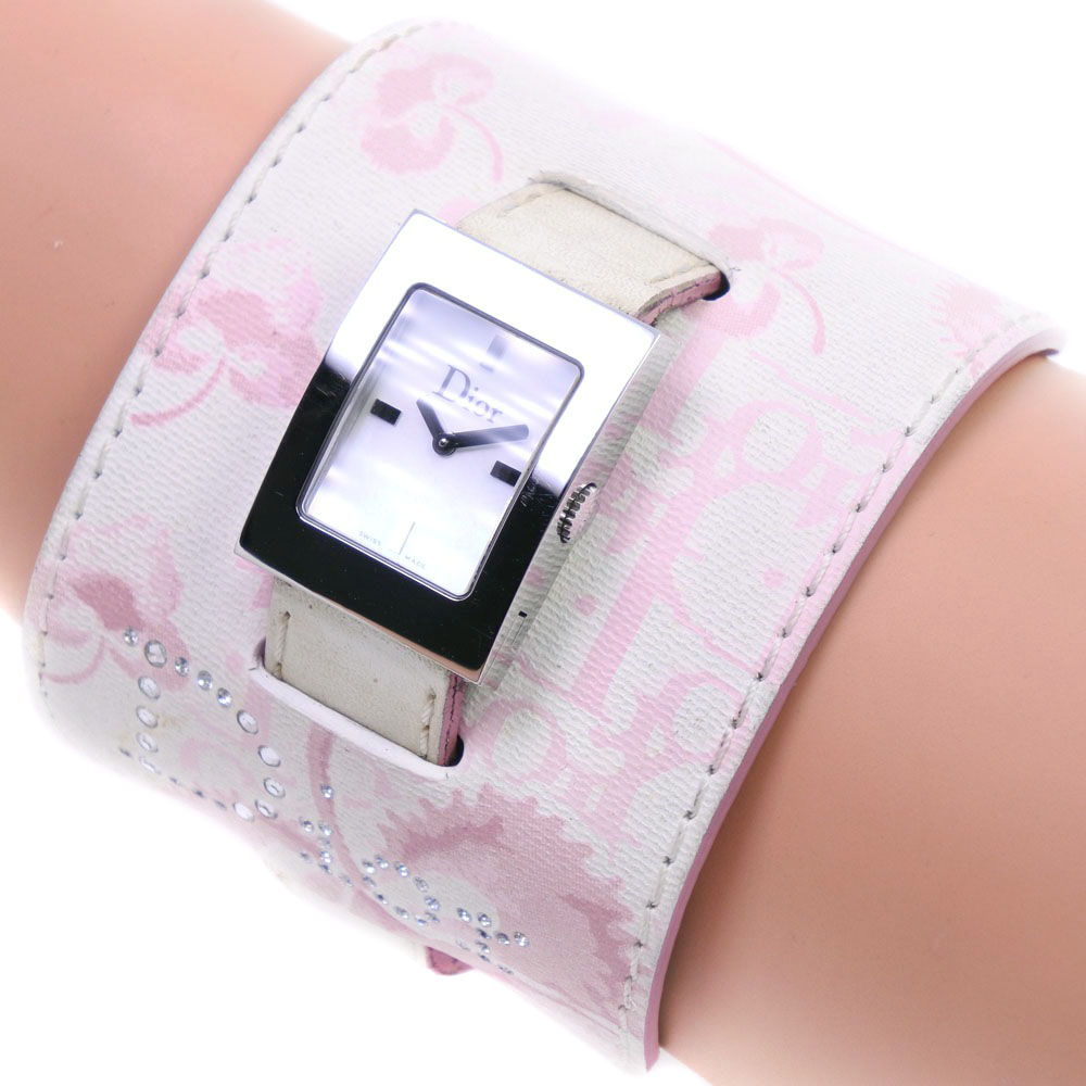 【Dior】クリスチャンディオール マリス D78-109 ステンレススチール×レザー 白 クオーツ レディース ホワイトシェル文字盤 腕時計【中古】