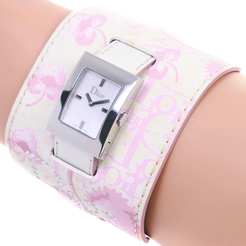 【Dior】クリスチャンディオール マリス D78-109 ステンレススチール×レザー ピンク クオーツ レディース ホワイトシェル文字盤  腕時計【中古】