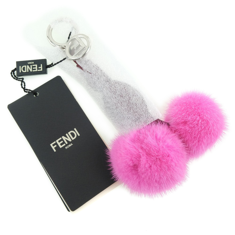 FENDI バッグチャーム チェリー キーホルダー ファー レザー