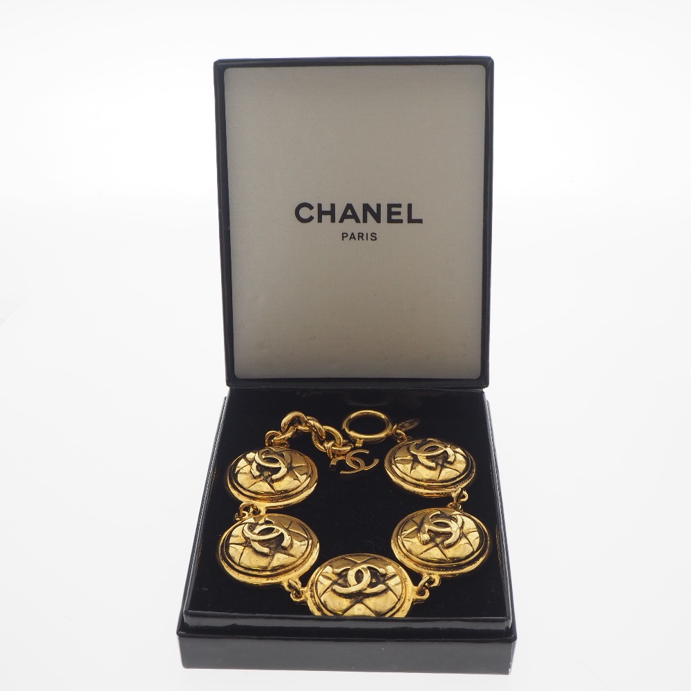 【CHANEL】シャネル ココマーク マトラッセ ヴィンテージ 金メッキ ゴールド レディース ブレスレット【中古】