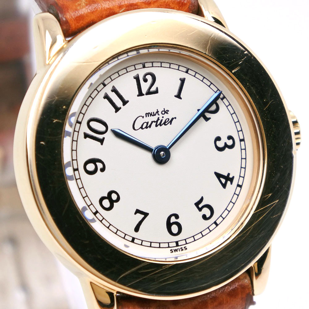 【買い店舗】CARTIER カルティエ マストロンド ヴェルメイユ SV925×革ベルト クオーツ メンズ 86728 腕時計 その他