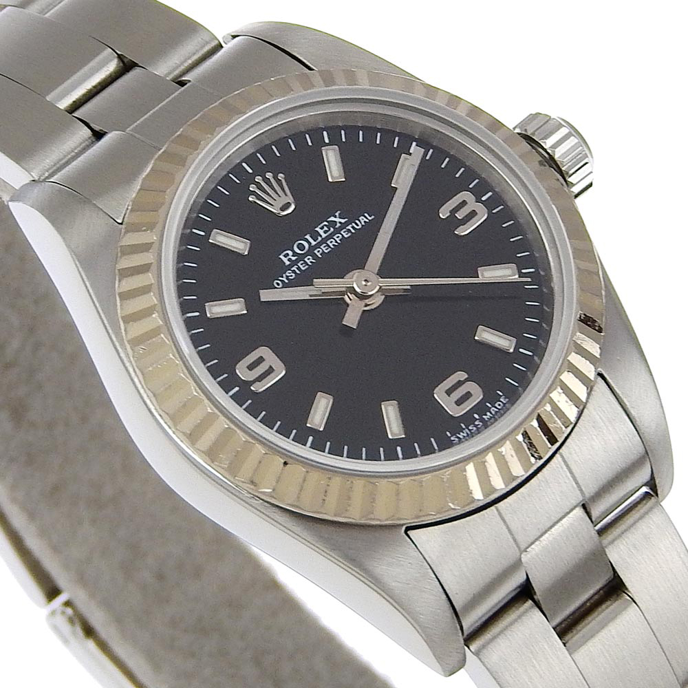 ROLEX】ロレックス オイスターパーペチュアル cal.2230 76094 WG×ステンレススチール 自動巻き レディース 黒文字盤 腕時計 【中古】｜ROLEX｜店舗買取｜腕時計＞デジタル腕時計｜USEDのアパレル通販サイト - SMASELL（スマセル）