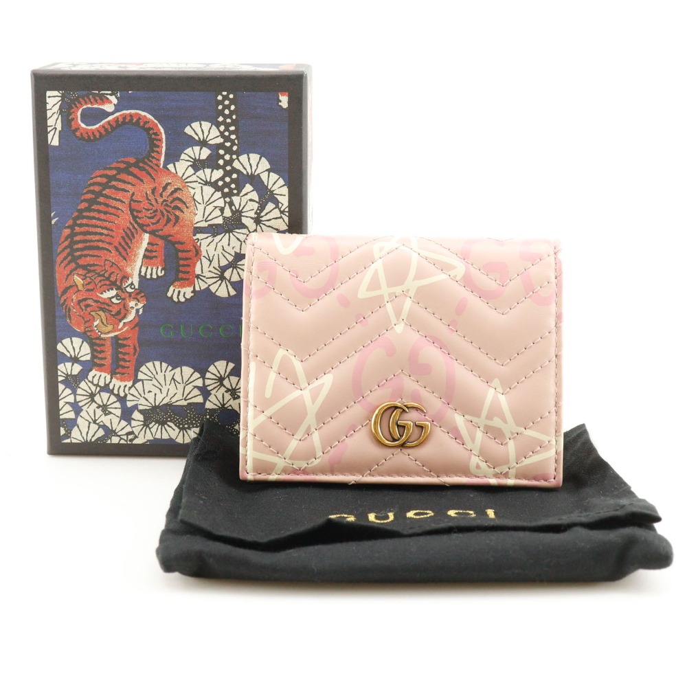 GUCCI Compact wallet Bi-Fold Wallet 449421 GG ghost Card Case pink