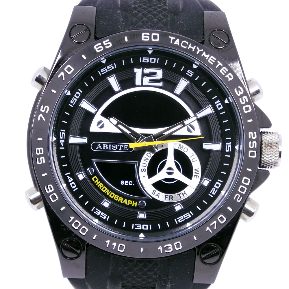 【ABISTE】アビステ ステンレススチール 黒 クオーツ メンズ 黒文字盤 腕時計【中古】
