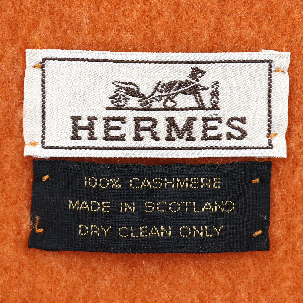 HERMES】エルメス ロゴ カシミヤ オレンジ ユニセックス マフラー