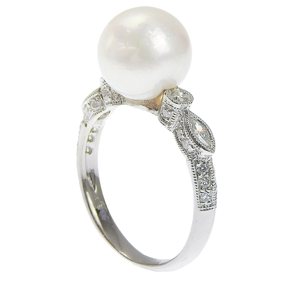真珠10ｍｍ K18ホワイトゴールド×パール×ダイヤモンド 12号 レディース リング・指輪