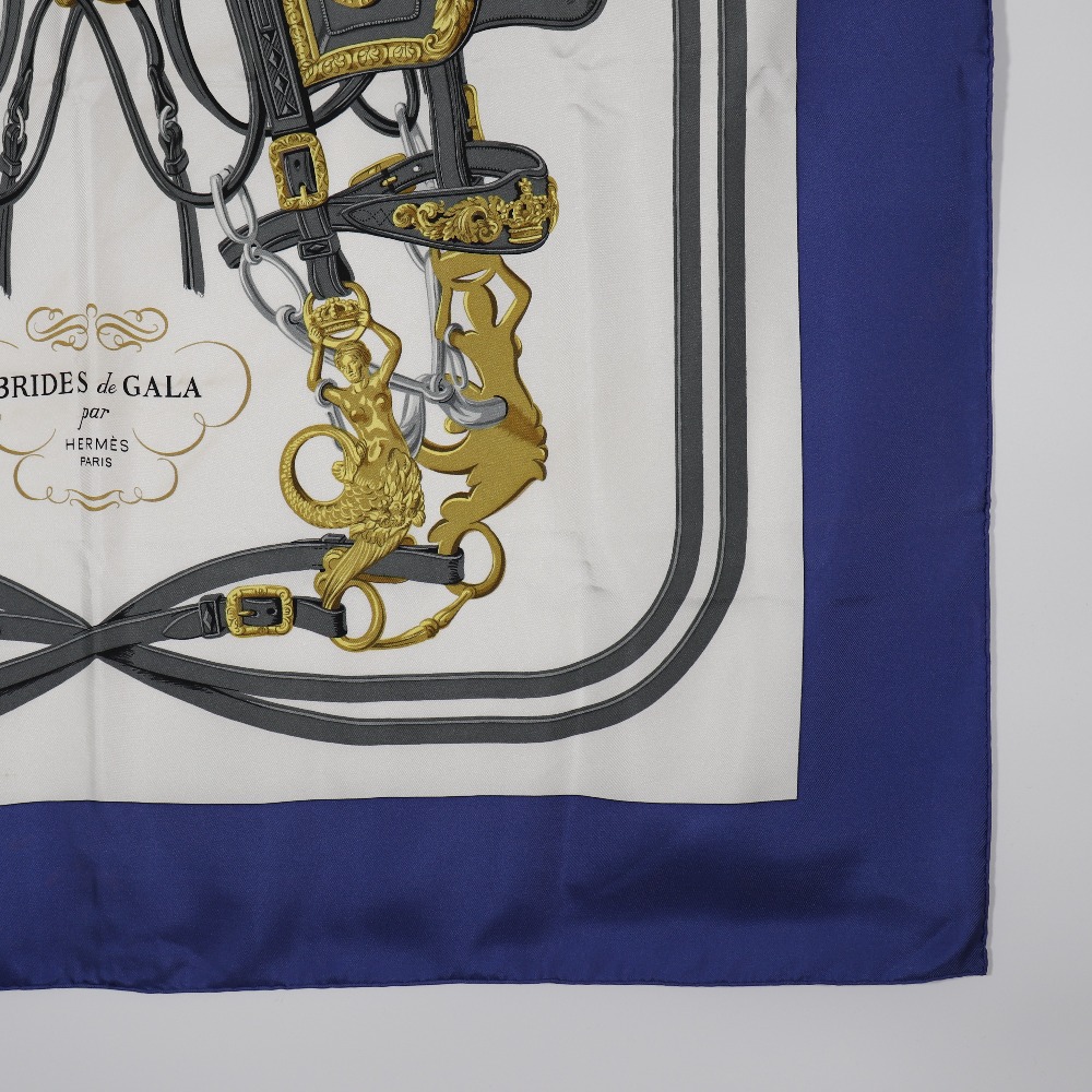 エルメス  スカーフ ブルー  HERMES カレ90 BRIDES de GALABRIDESdeGALA