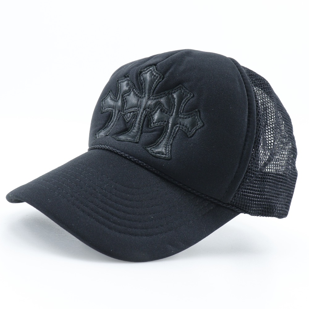 CHROME HEARTS 3 Cemetery Cross cap black polyester/leather cross