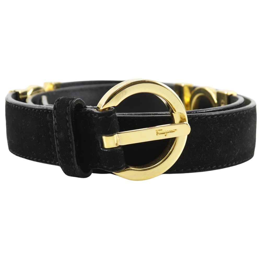 Salvatore Ferragamo Gancini belt black/gold Suede/Plated  display picture 2