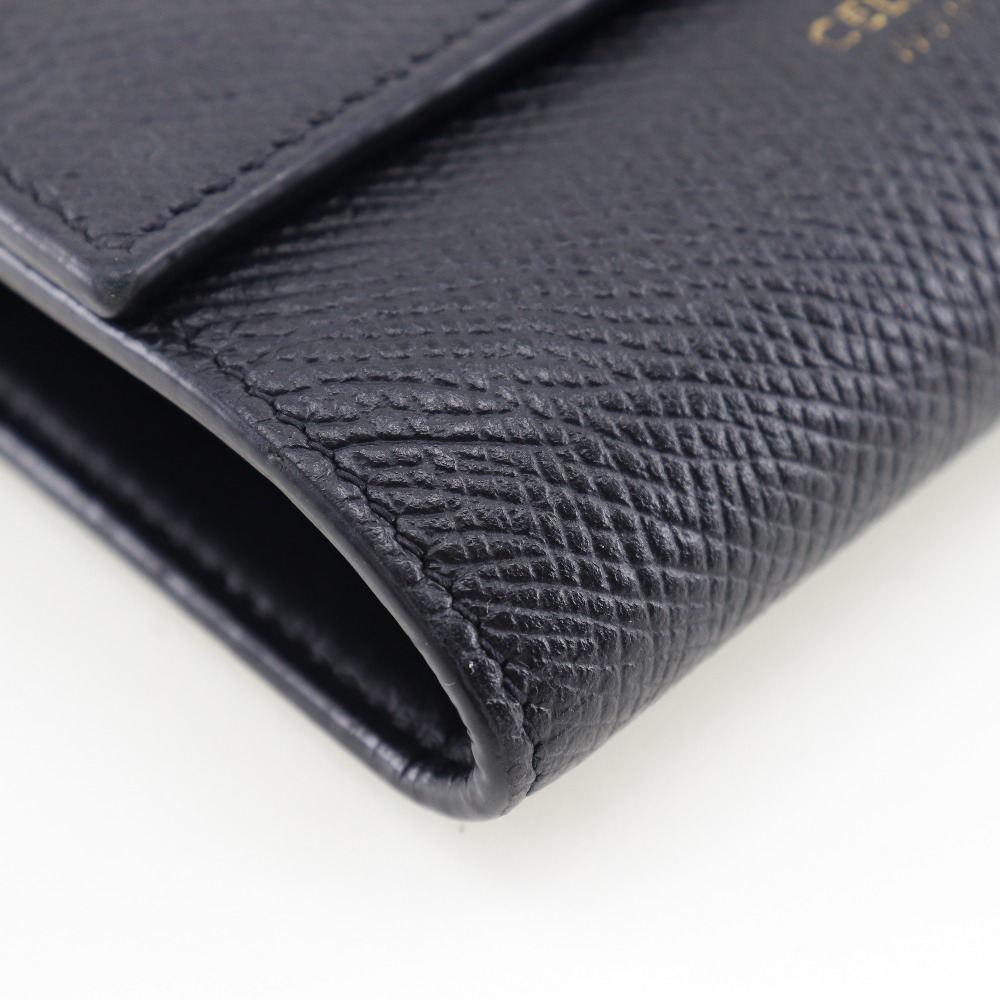 超美品 セリーヌ スモール トリフォールドウォレット 三つ折り財布 コンパクト財布 ブラック カーフレザー 10B573BEL.38NO
