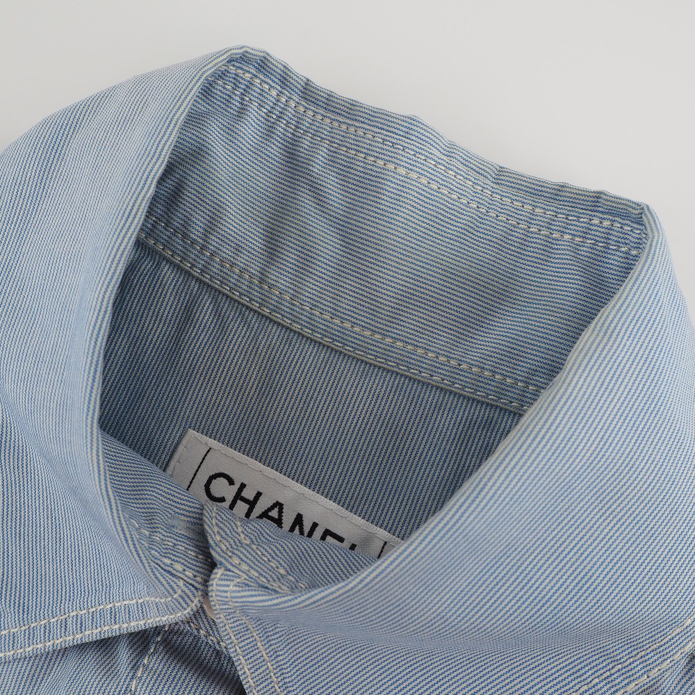 【CHANEL】シャネル P24930V15491 シルク 青 レディース 半袖シャツ