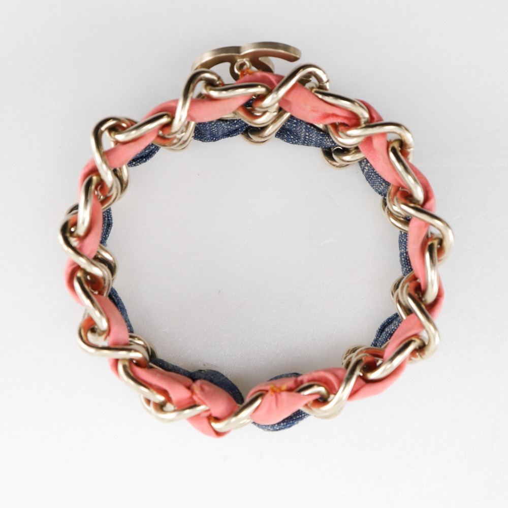 CHANEL COCO Mark Bracelet Chain 2 Silver/Blue / pink metallic