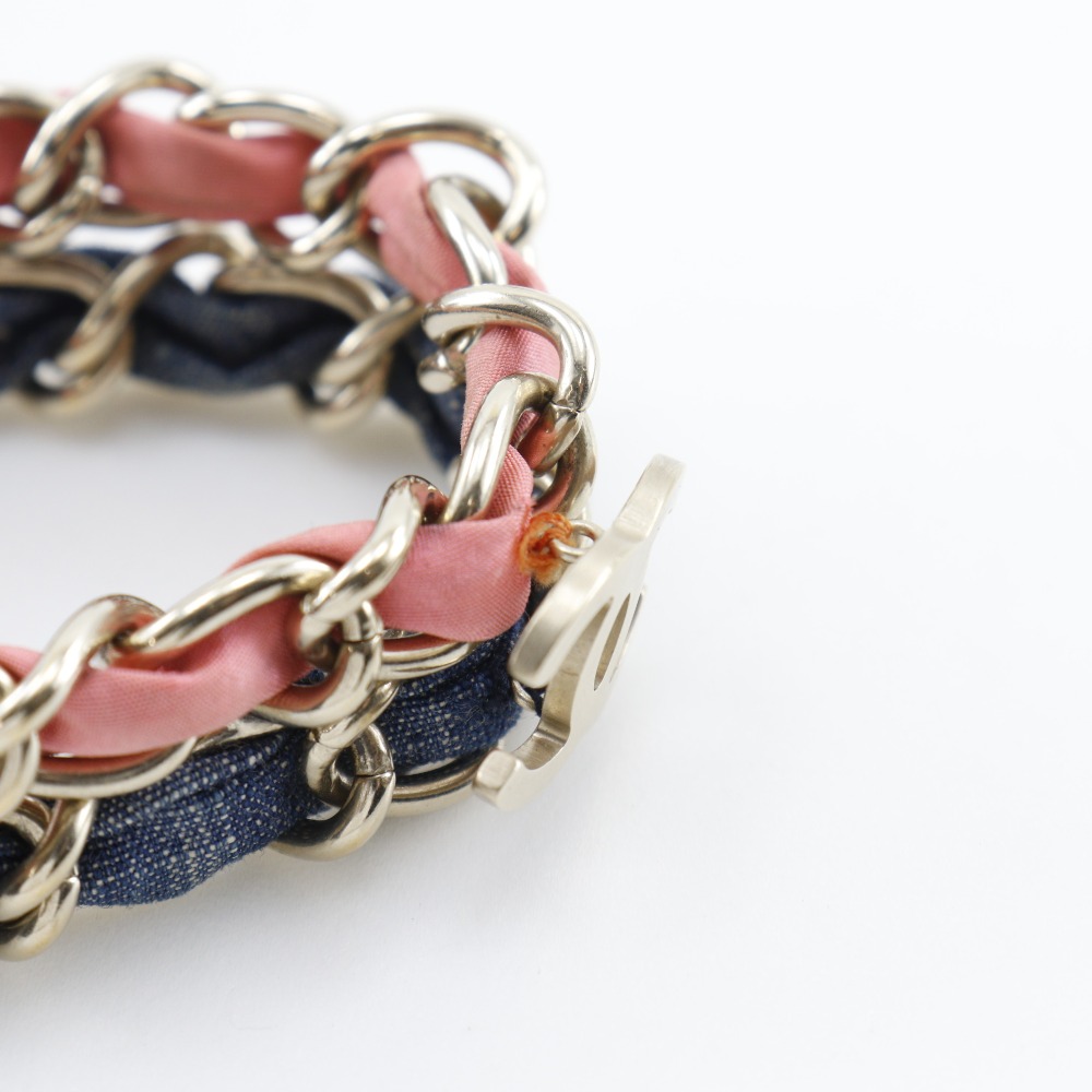 CHANEL COCO Mark Bracelet Chain 2 Silver/Blue / pink metallic