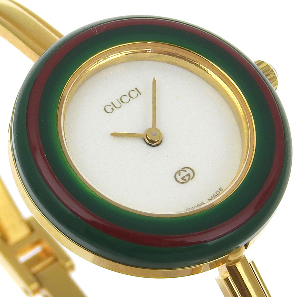 GUCCI】グッチ チェンジベゼル 1100-L 金メッキ 緑/赤 クオーツ 
