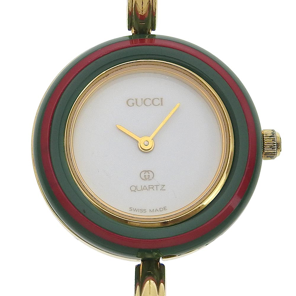 GUCCI】グッチ チェンジベゼル 1100-L 金メッキ 赤/緑 クオーツ