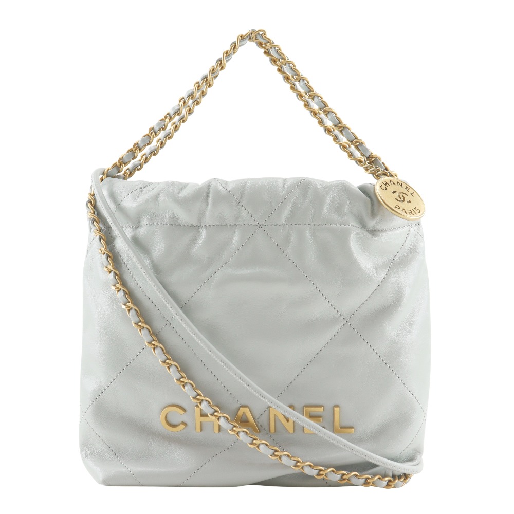 CHANEL AS3980 2WAY handbag 22 Mini Chain Bag Shoulder Bag Light gray Calfs...