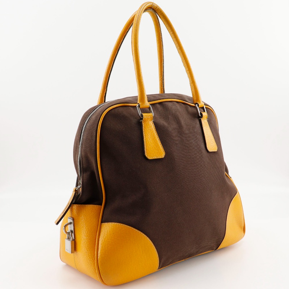 PRADA Mini Boston Tote Bag Brown canvas Women | eBay