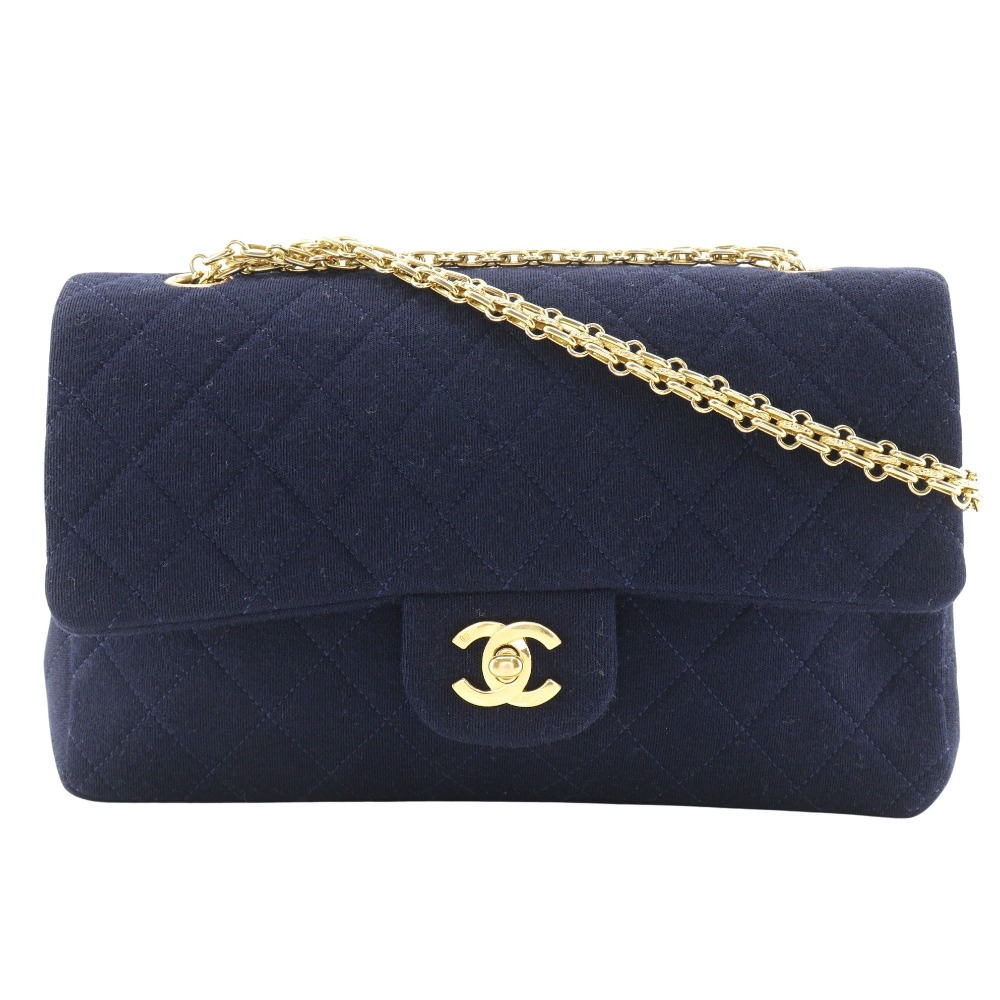 CHANEL Double flap Matelasse ChainShoulder Shoulder Bag Navy blue cotton Women