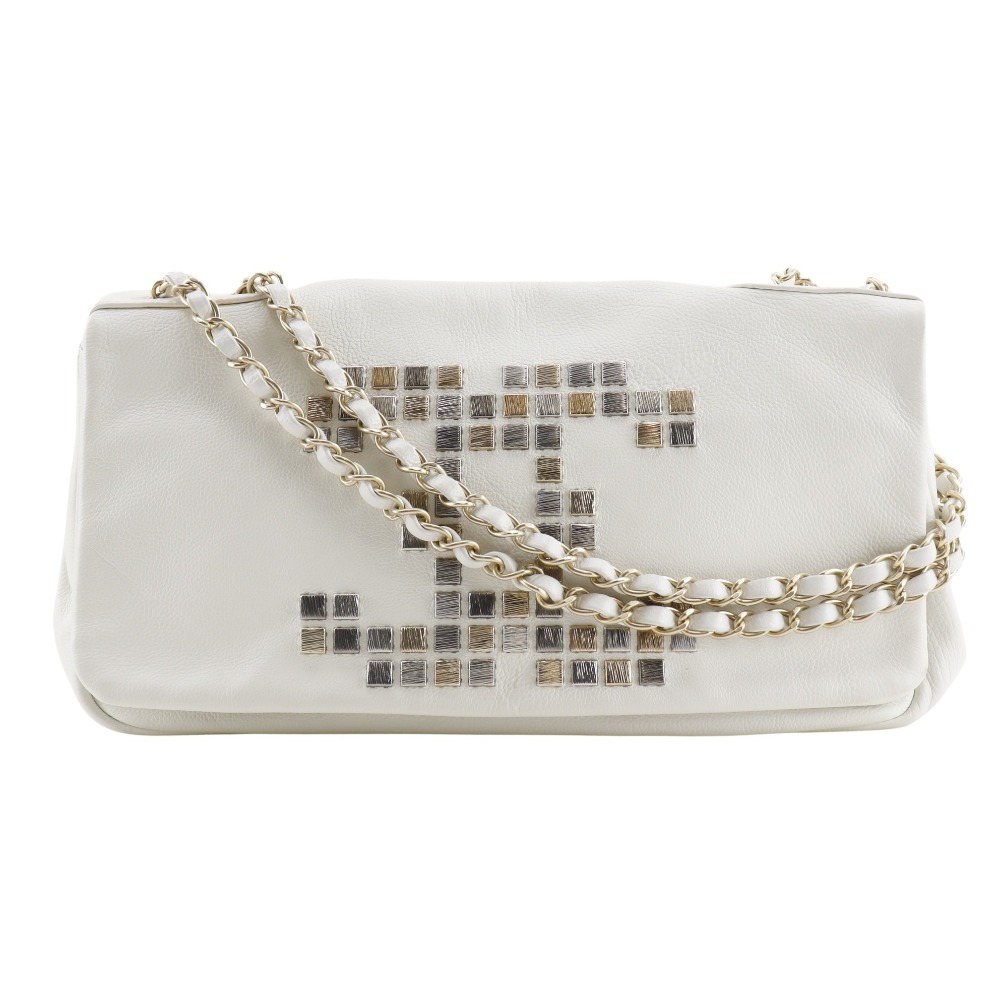 CHANEL ChainShoulder Shoulder Bag A46041 COCO Mark Double chain White lamb...