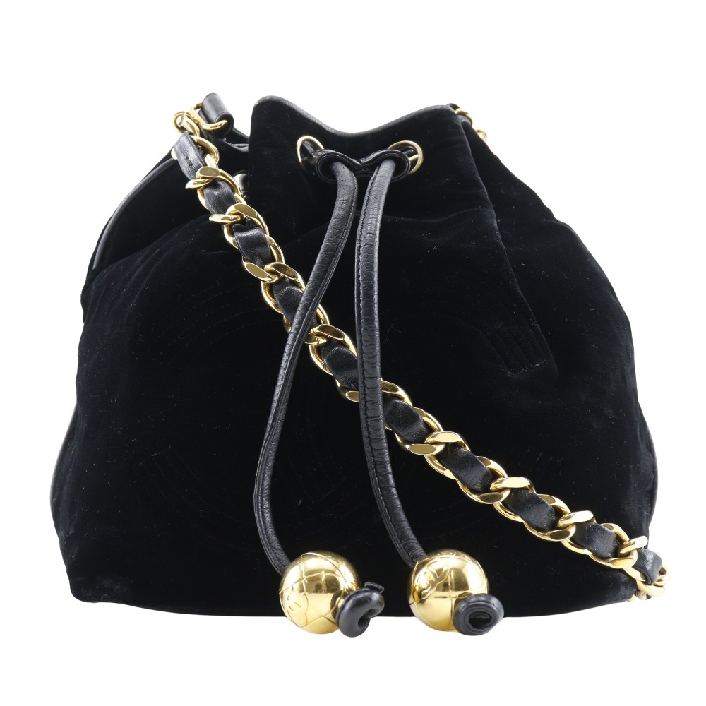 CHANEL Drawstring purse Chain Shoulder Shoulder Bag COCO Mark black Velor/...