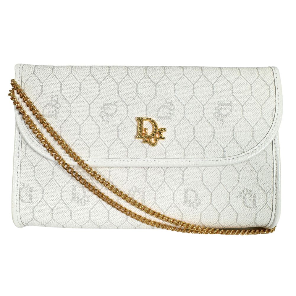 9,600円Christian Dior チェーンショルダーバッグ 白 ハニカム