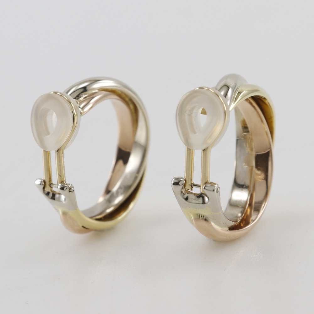 RI 様　K18 Jpn yg 3/25 loop earrings used CARTIER Trinity Earring Three color loop K18 Gold (YGxPGxWG