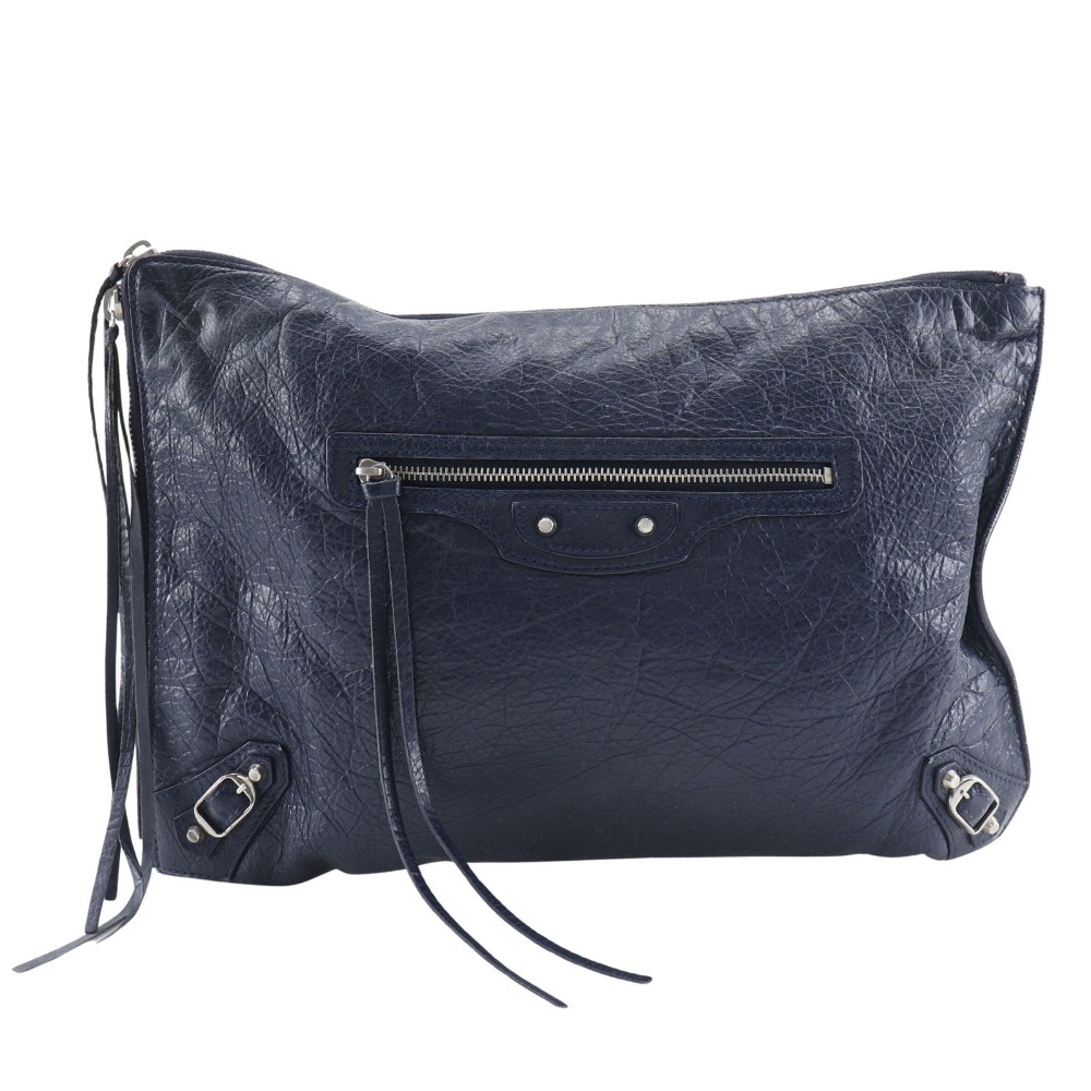 BALENCIAGA Navy Crossbody レザーポシェット ◇BALENCIAGA バレンシアガ NAVY POCHETTE ネイビーポシェット