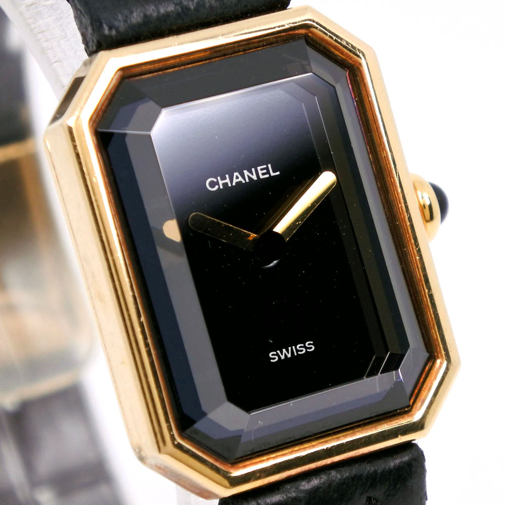 【CHANEL】シャネル プルミエール H0090 K18イエローゴールド×レザー ゴールド クオーツ デジタル表示 レディース 黒文字盤  腕時計【中古】