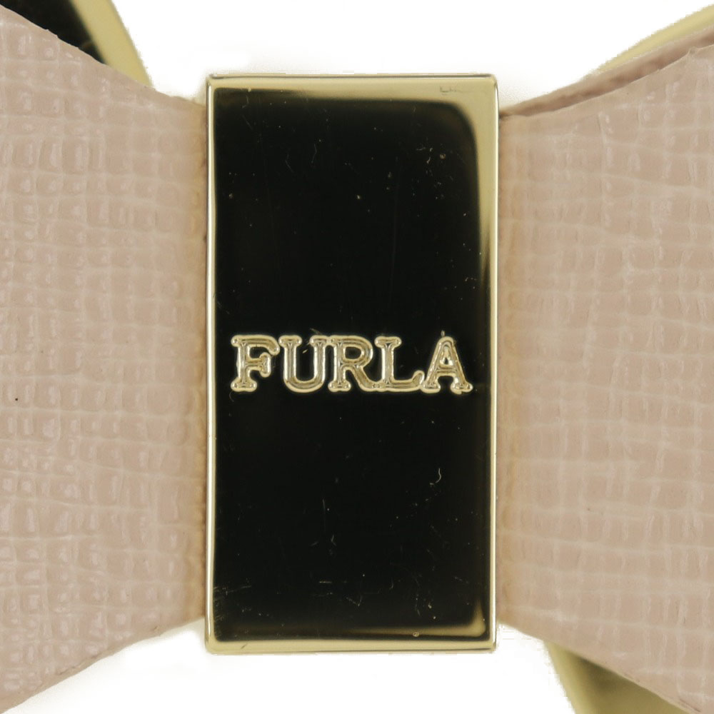 【Furla】フルラ キーホルダー リボン レザー×金メッキ ライトピンク レディース チャーム【中古】