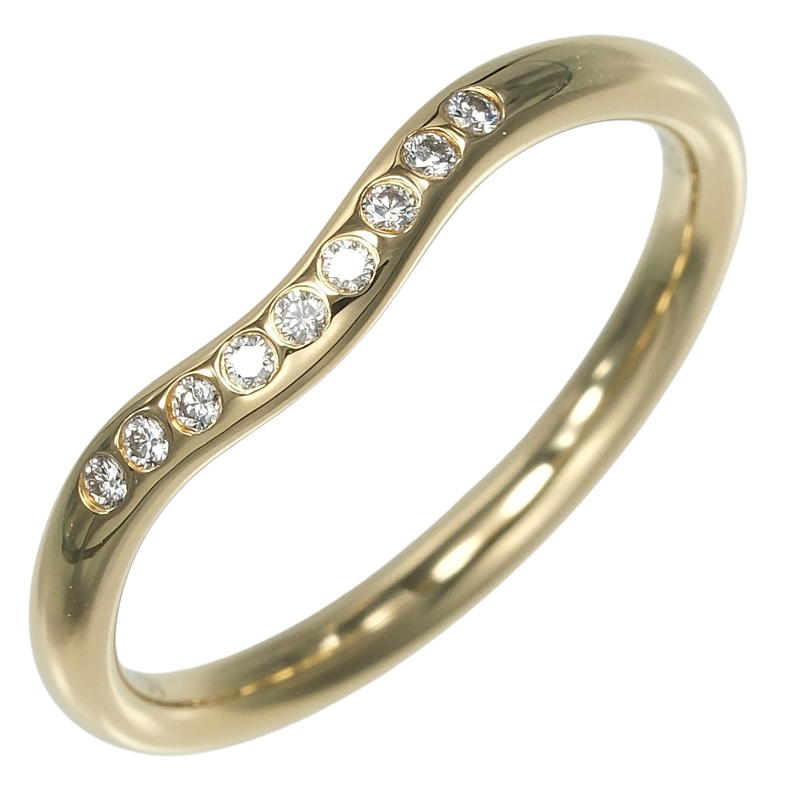 TIFFANY&Co. Curved band Ring K18 yellow gold/9PDiamond #6.0(US
