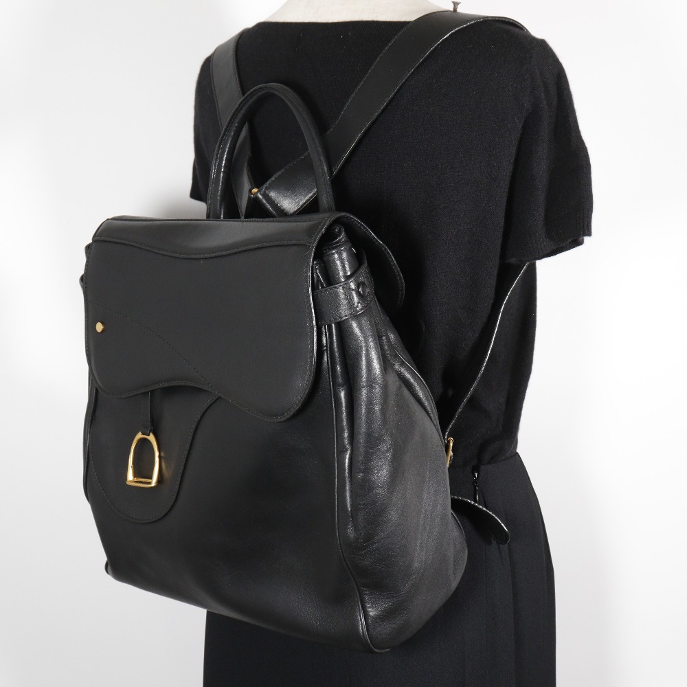 GUCCI Old Gucci Backpack Daypack vintage black Calfskin 