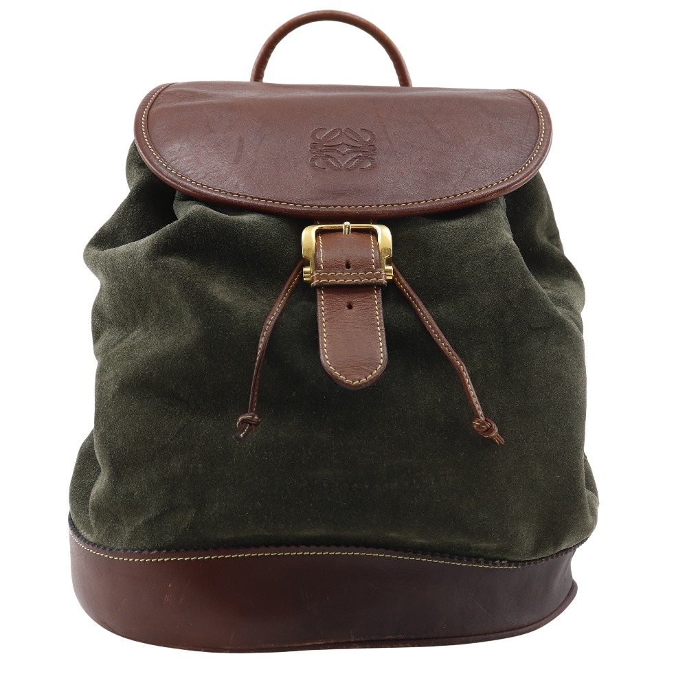 LOEWE anagram Backpack Daypack Backpack vintage Green Suede